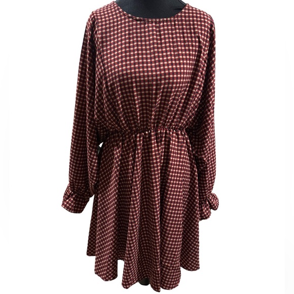 NWT - BUCKETLIST Plaid Mid Dress in Red/Brown - Picture 1 of 16